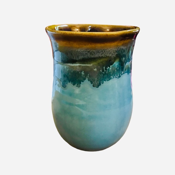 Neher Pottery OCEAN TIDE Right Hand Warmer Coffee Mug Brown Blue Drip Glaze 2013 - Picture 4 of 11